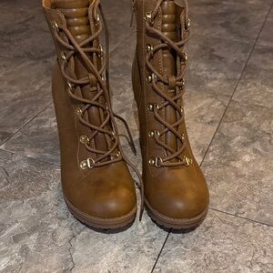 Brown Lace-Up Ankle Boots